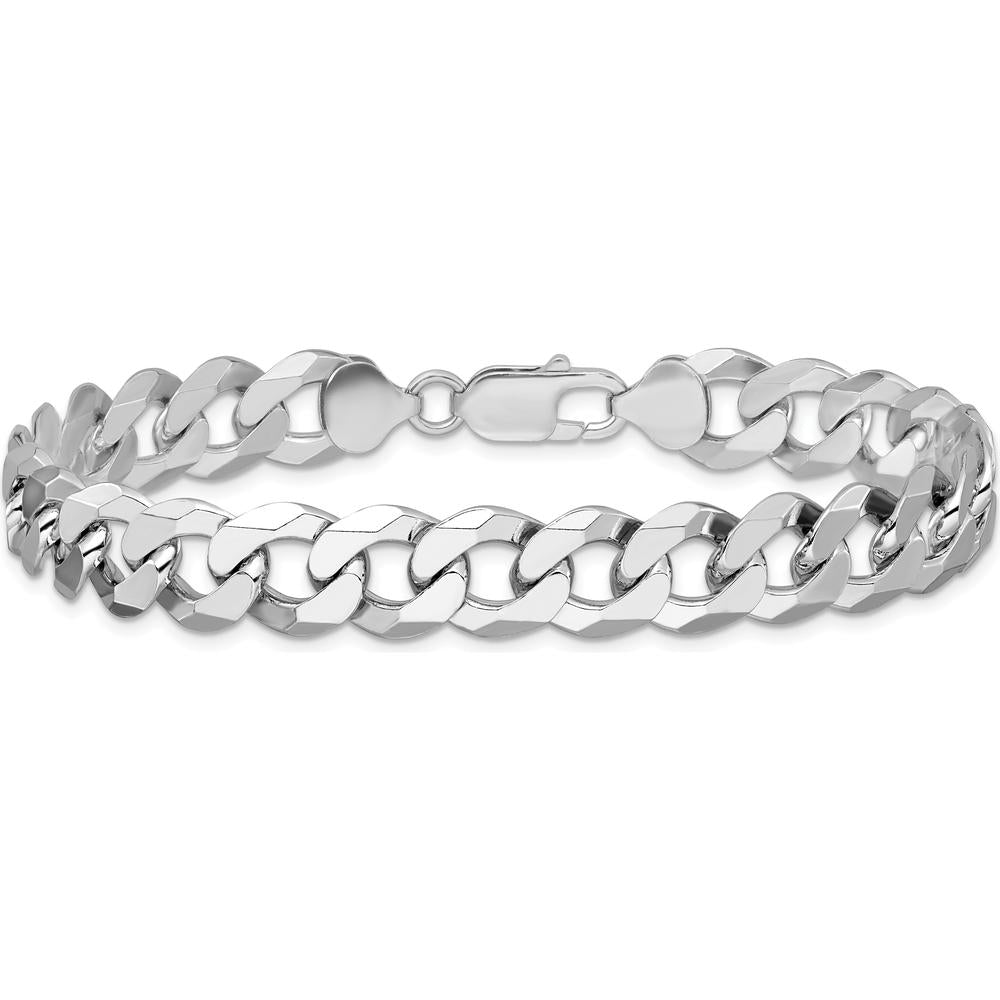 Sterling Silver 9" Beveled Curb Chain Anklet with Rhodium Plating by Lumare Gioia