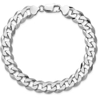 Sterling Silver 9" Beveled Curb Chain Anklet with Rhodium Plating by Lumare Gioia
