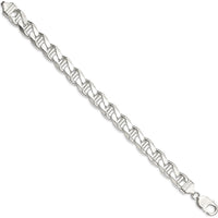 Sterling Silver 9" Diamond-Cut Flat Anchor Curb Chain Bracelet for Men by Lumare Gioia