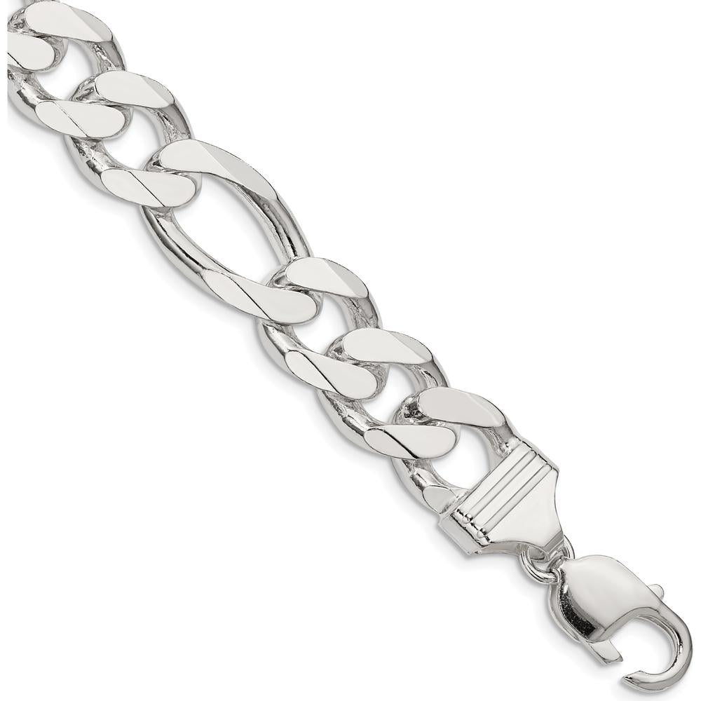 Sterling Silver 9" Figaro Chain Bracelet - Polished 13.5mm Links by Lumare Gioia