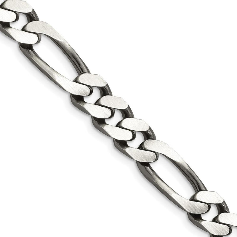 Sterling Silver 9mm Antiqued Figaro Chain - 22 Inches by Lumare Gioia
