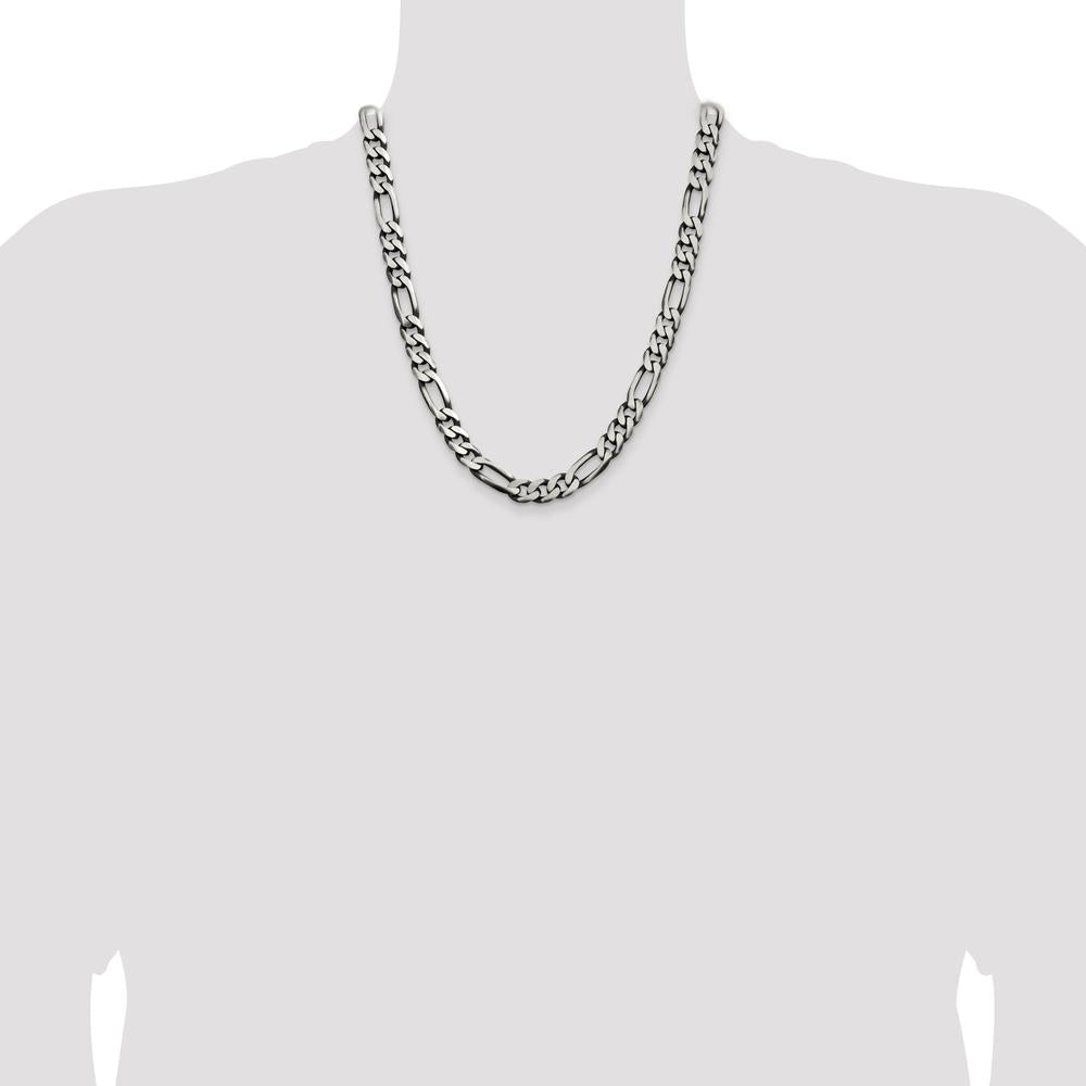 Sterling Silver 9mm Antiqued Figaro Chain - 22 Inches by Lumare Gioia