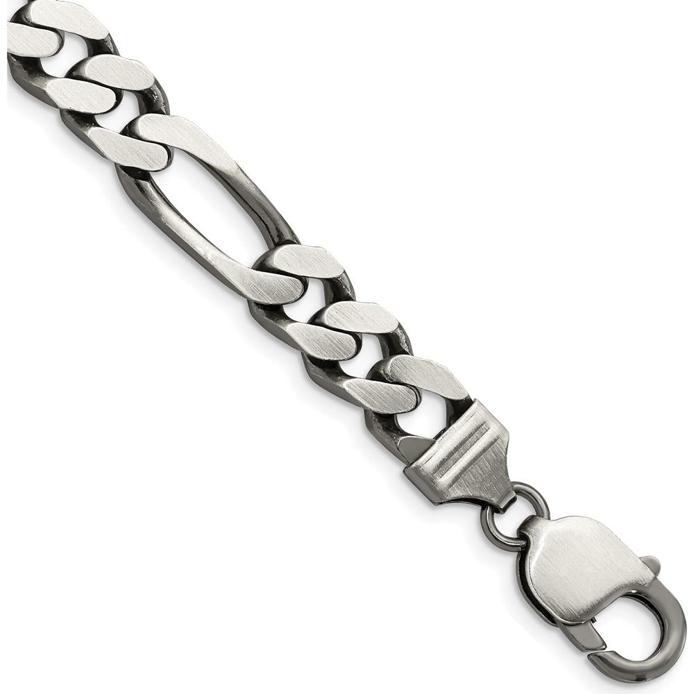Sterling Silver 9mm Antiqued Figaro Chain Bracelet - 9 Inches by Lumare Gioia