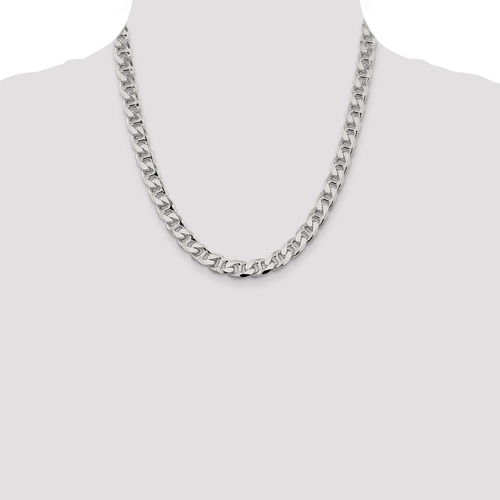 Sterling Silver 9mm Diamond-Cut Flat Anchor Curb Chain - 20 Inches by Lumare Gioia