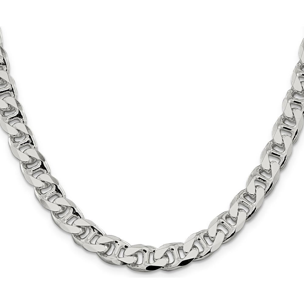 Sterling Silver 9mm Diamond-Cut Flat Anchor Curb Chain - 26 Inch Length by Lumare Gioia