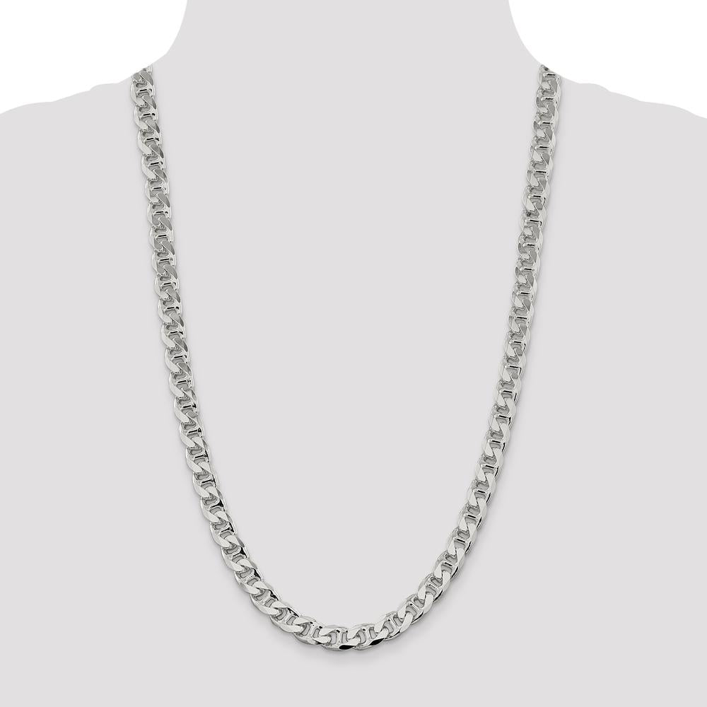 Sterling Silver 9mm Diamond-Cut Flat Anchor Curb Chain - 26 Inch Length by Lumare Gioia