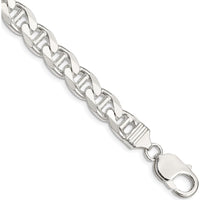 Sterling Silver 9mm Diamond-Cut Flat Anchor Curb Chain Bracelet - 8 inch by Lumare Gioia