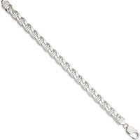 Sterling Silver 9mm Diamond-Cut Flat Anchor Curb Chain Bracelet - 8 inch by Lumare Gioia