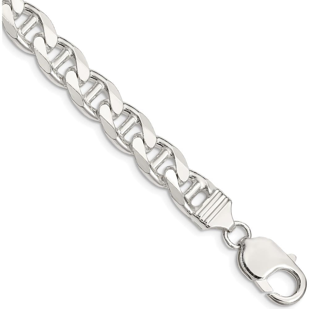 Sterling Silver 9mm Diamond-Cut Flat Anchor Curb Chain Bracelet - Polished Finish by Lumare Gioia