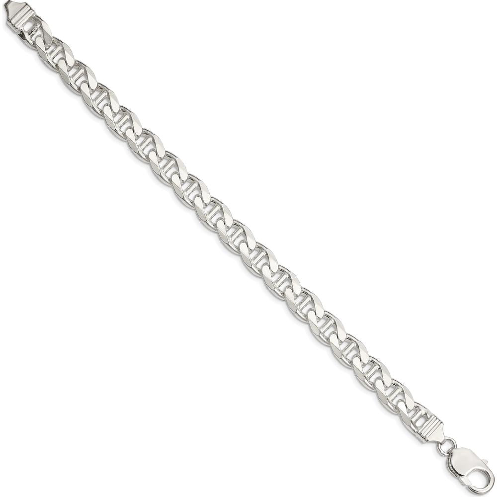 Sterling Silver 9mm Diamond-Cut Flat Anchor Curb Chain Bracelet - Polished Finish by Lumare Gioia