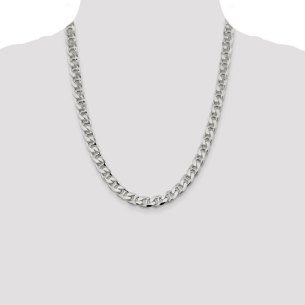 Sterling Silver 9mm Diamond-Cut Flat Anchor Curb Chain Necklace - 22 Inches by Lumare Gioia