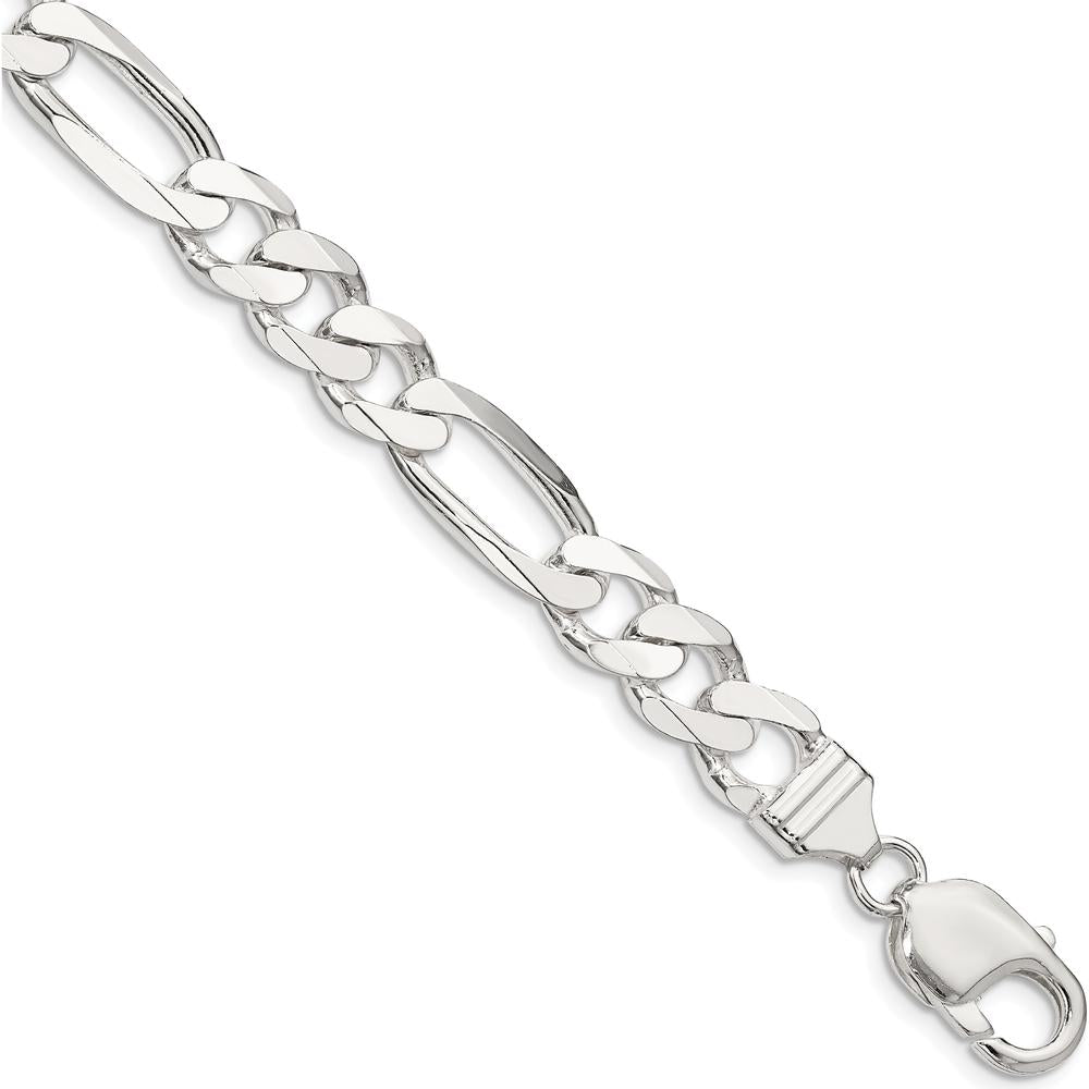 Sterling Silver 9mm Figaro Chain Bracelet with Polished Finish - 9 Inches in Length by Lumare Gioia