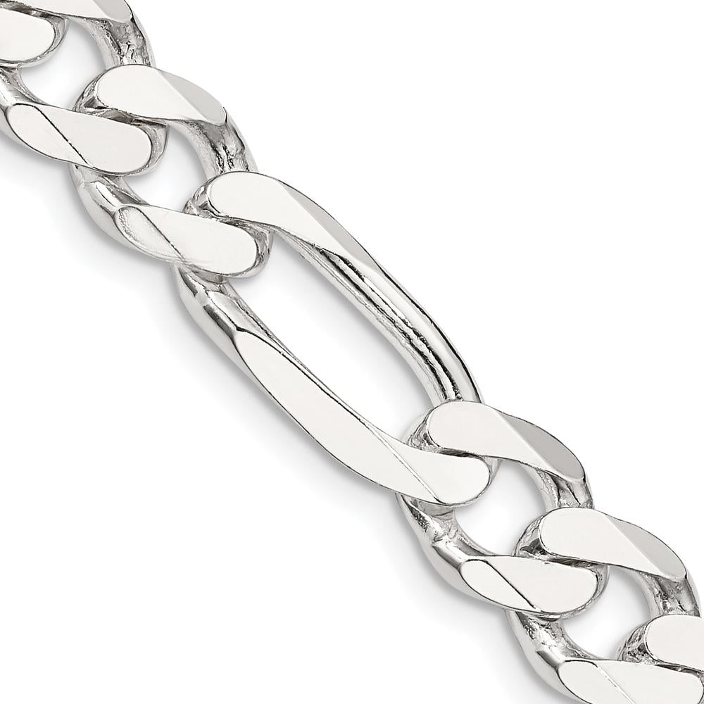 Sterling Silver 9mm Figaro Chain Necklace - 22" with Polished Finish and Lobster Clasp by Lumare Gioia