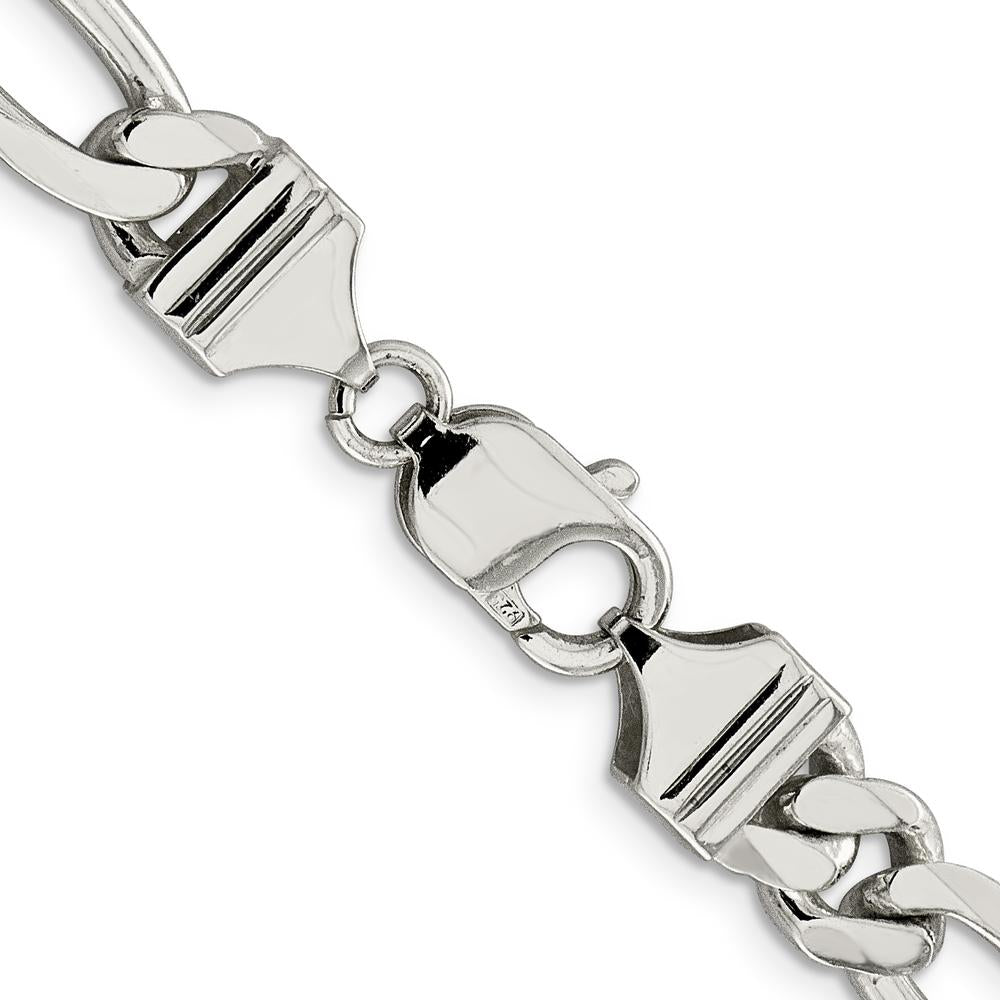 Sterling Silver 9mm Figaro Chain Necklace - 22" with Polished Finish and Lobster Clasp by Lumare Gioia