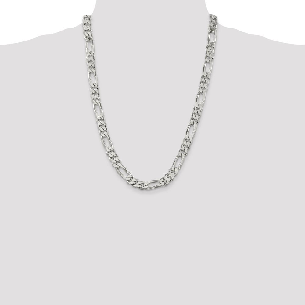 Sterling Silver 9mm Figaro Chain Necklace - 24 Inches with Lobster Clasp by Lumare Gioia