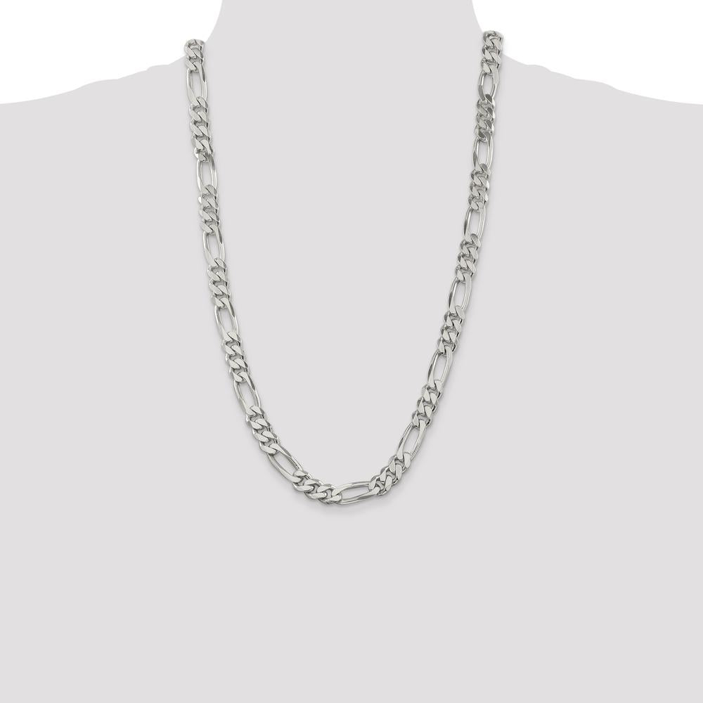Sterling Silver 9mm Figaro Chain Necklace - 26 Inches, Polished Finish by Lumare Gioia