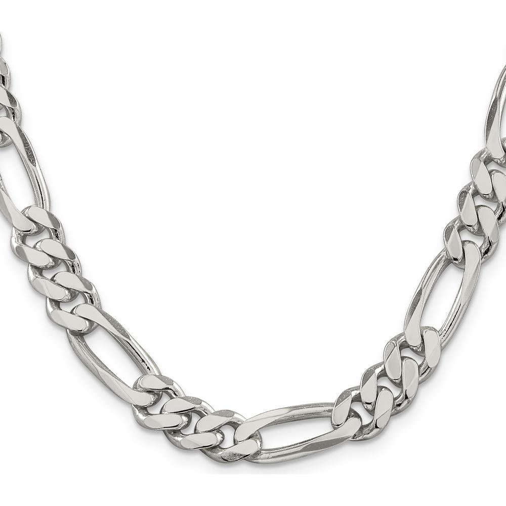 Sterling Silver 9mm Figaro Chain Necklace - 30 Inches with Polished Finish by Lumare Gioia