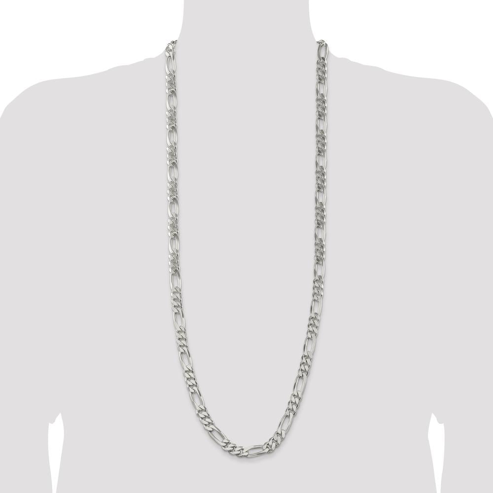 Sterling Silver 9mm Figaro Chain Necklace - 36 Inches Long by Lumare Gioia