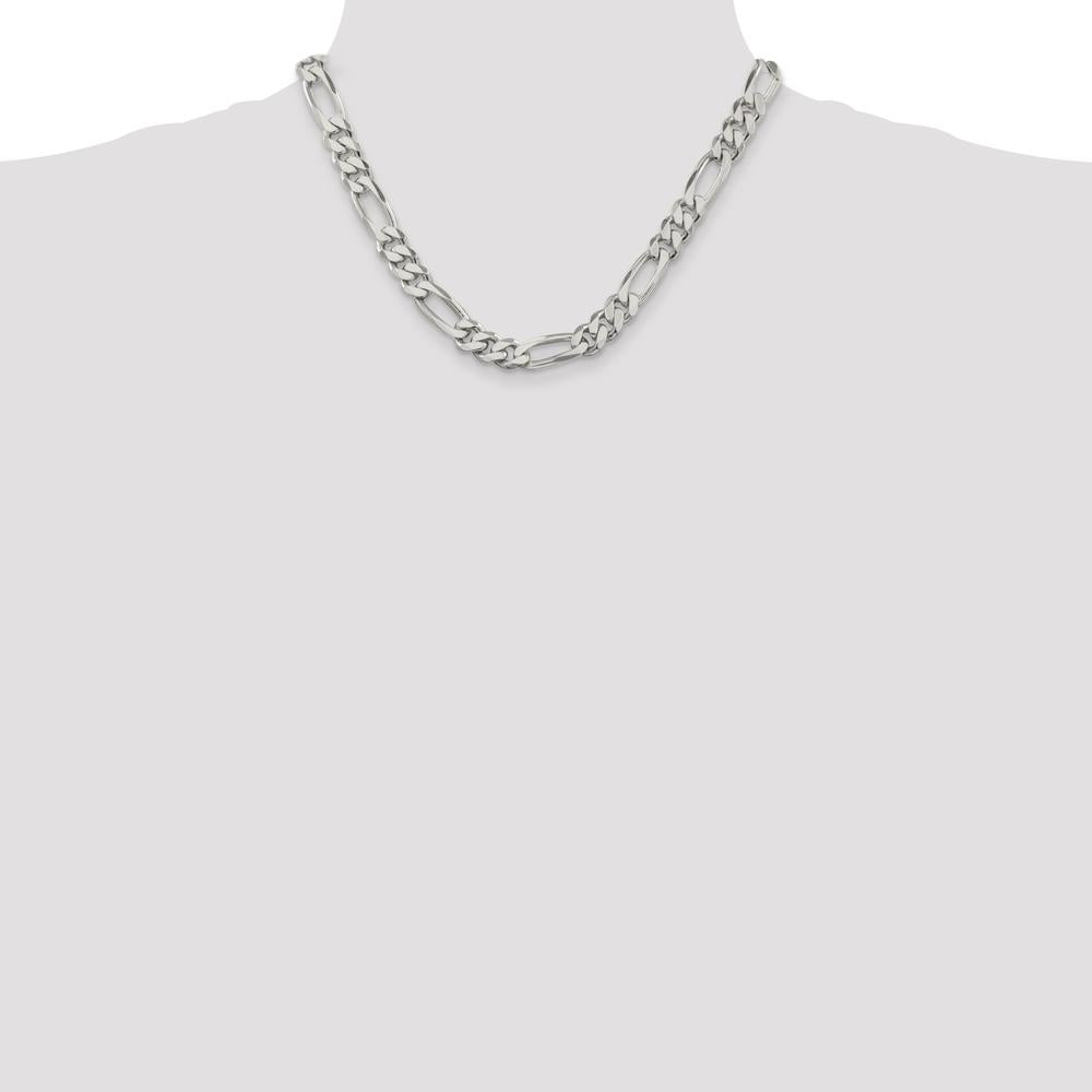 Sterling Silver 9mm Figaro Chain Necklace with Lobster Clasp - 18 Inches by Lumare Gioia
