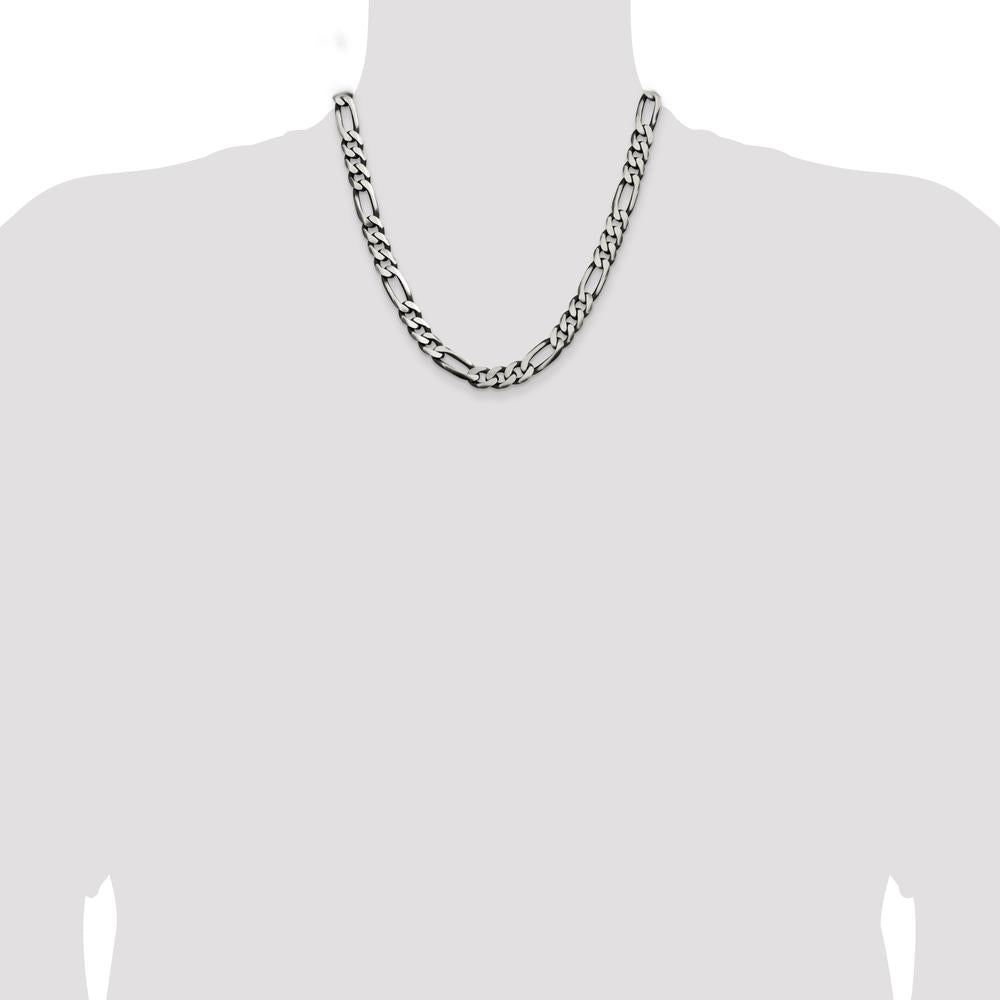 Sterling Silver 9mm Figaro Chain with Antiqued Finish - 20 inches by Lumare Gioia