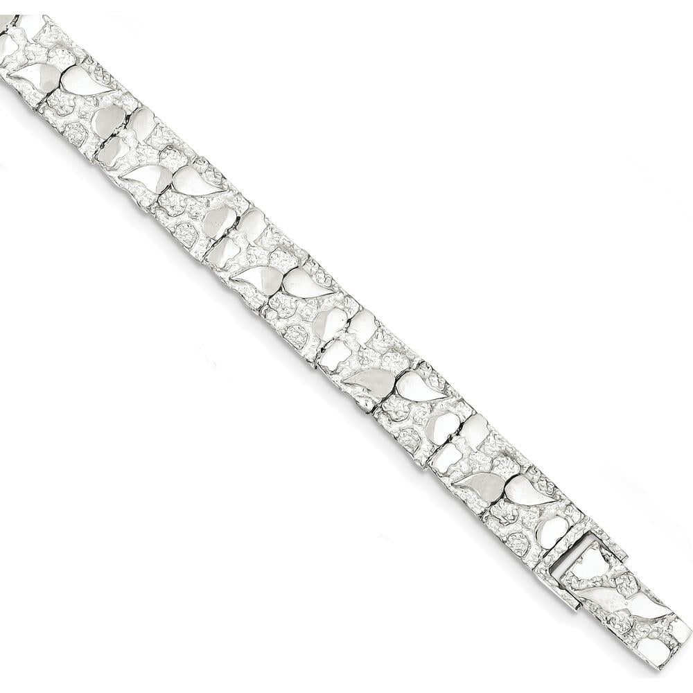 Sterling Silver 9mm Nugget Bracelet with Fold-Over Clasp - Polished Finish - 7" Length by Lumare Gioia