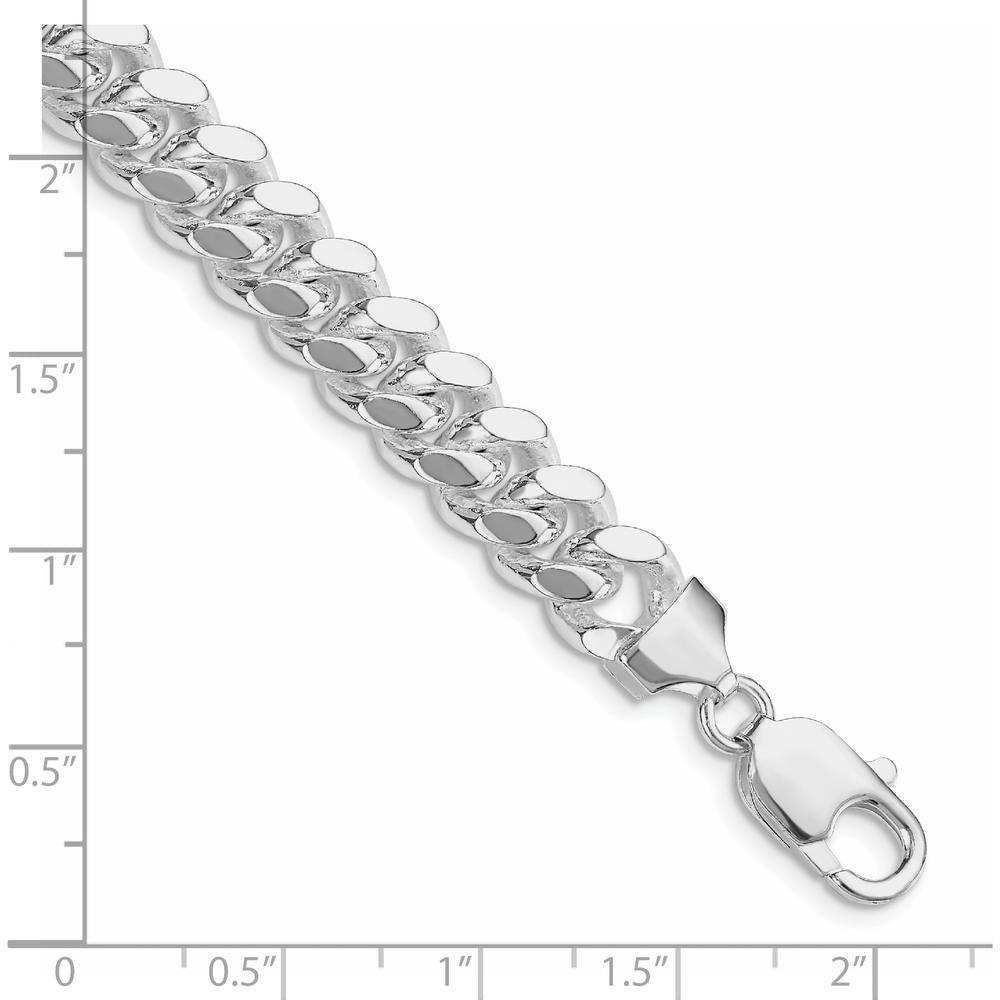 Sterling Silver 9mm Polished Domed Curb Chain Bracelet - 8 inches, Rhodium Plated by Lumare Gioia