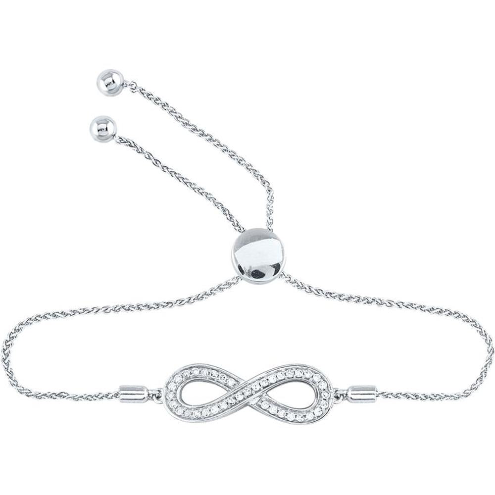 Sterling Silver Adjustable Bolo Bracelet with Prong-Set Round Diamonds - 0.25 Carat Total Diamond Weight