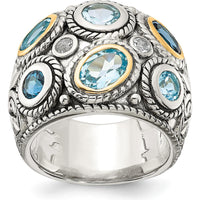 Sterling Silver and 14K Yellow Gold Fancy Ring with Sky Blue Topaz - Elegant Gemstone Design by Lumare Gioia