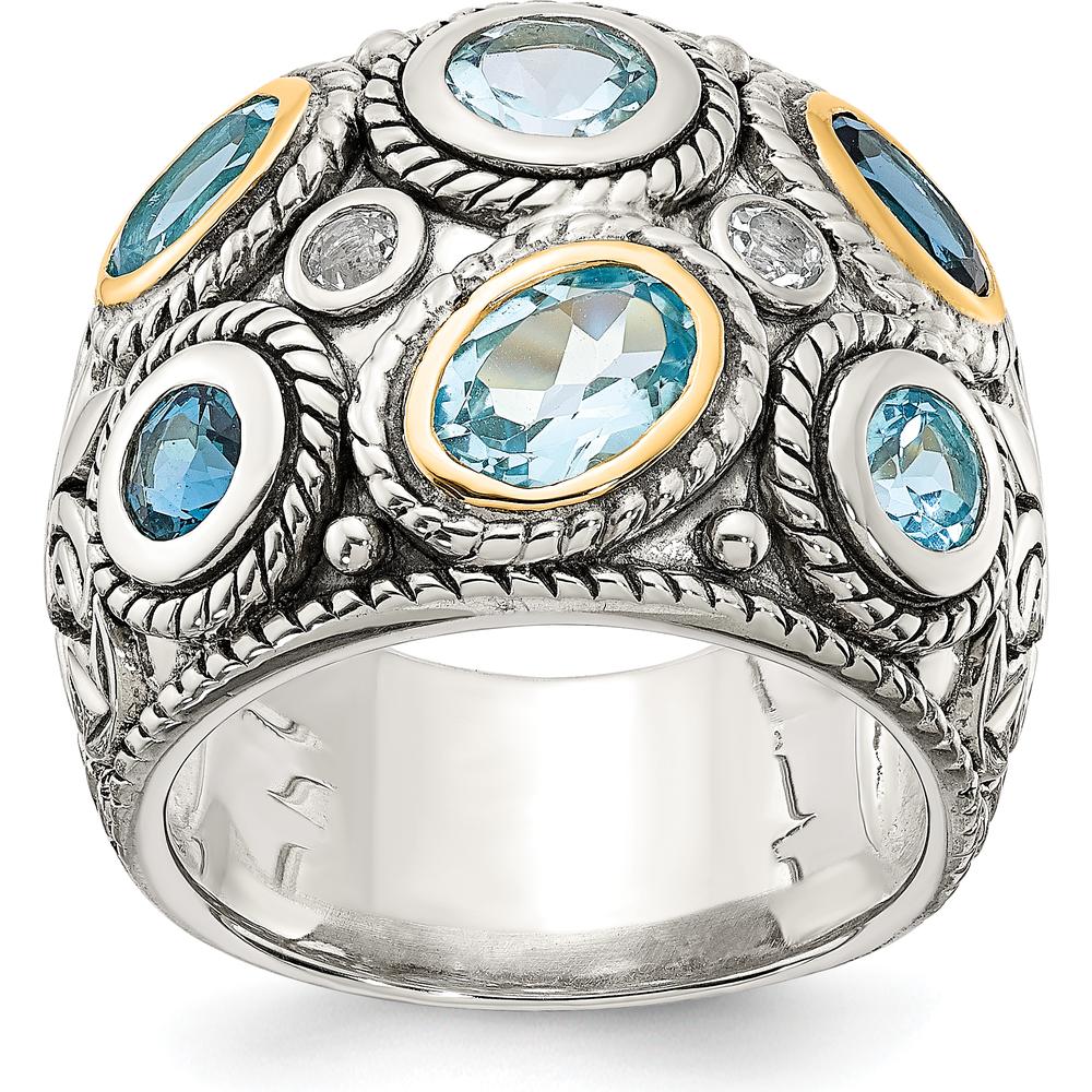 Sterling Silver and 14K Yellow Gold Fancy Ring with Sky Blue Topaz - Elegant Gemstone Design by Lumare Gioia