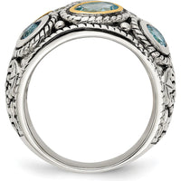 Sterling Silver and 14K Yellow Gold Fancy Ring with Sky Blue Topaz - Elegant Gemstone Design by Lumare Gioia