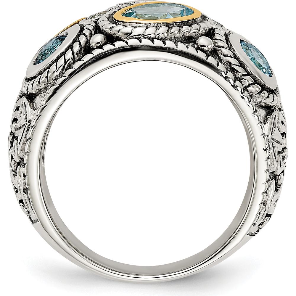 Sterling Silver and 14K Yellow Gold Fancy Ring with Sky Blue Topaz - Elegant Gemstone Design by Lumare Gioia