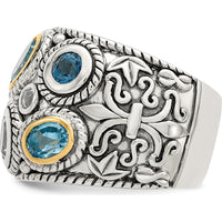 Sterling Silver and 14K Yellow Gold Fancy Ring with Sky Blue Topaz - Elegant Gemstone Design by Lumare Gioia