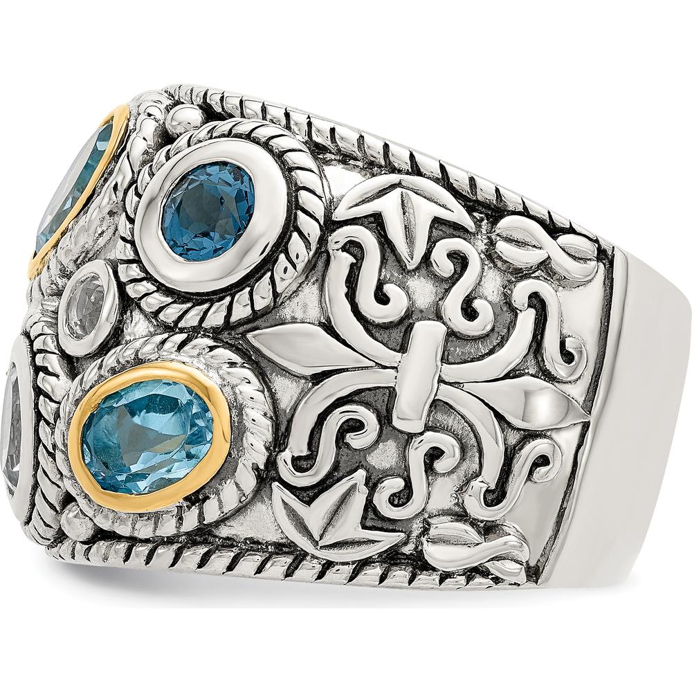 Sterling Silver and 14K Yellow Gold Fancy Ring with Sky Blue Topaz - Elegant Gemstone Design by Lumare Gioia