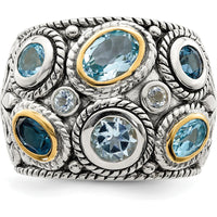 Sterling Silver and 14K Yellow Gold Fancy Ring with Sky Blue Topaz - Elegant Gemstone Design by Lumare Gioia