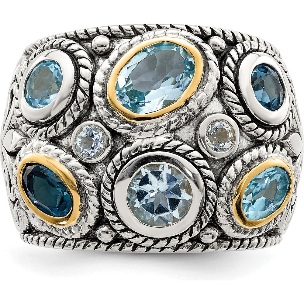 Sterling Silver and 14K Yellow Gold Fancy Ring with Sky Blue Topaz - Elegant Gemstone Design by Lumare Gioia