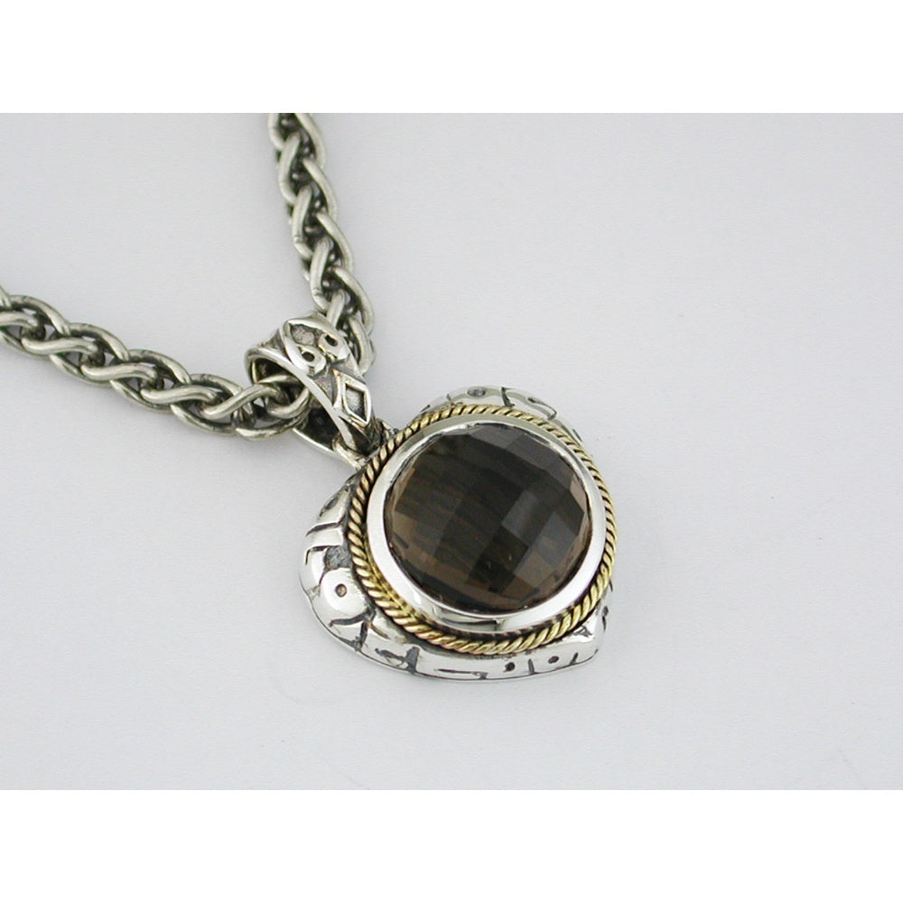 Sterling Silver and Gold-Tone Accent Pendant Necklace with Round-Cut Smoky Quartz - 6.50 Carat Total Gem Weight - Royal Jewelry
