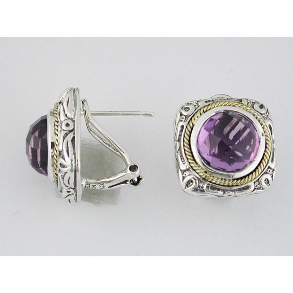 Sterling Silver and Gold Tone Round Amethyst Lever Back Earrings - 7.80 Carat Total Gem Weight - Royal Jewelry