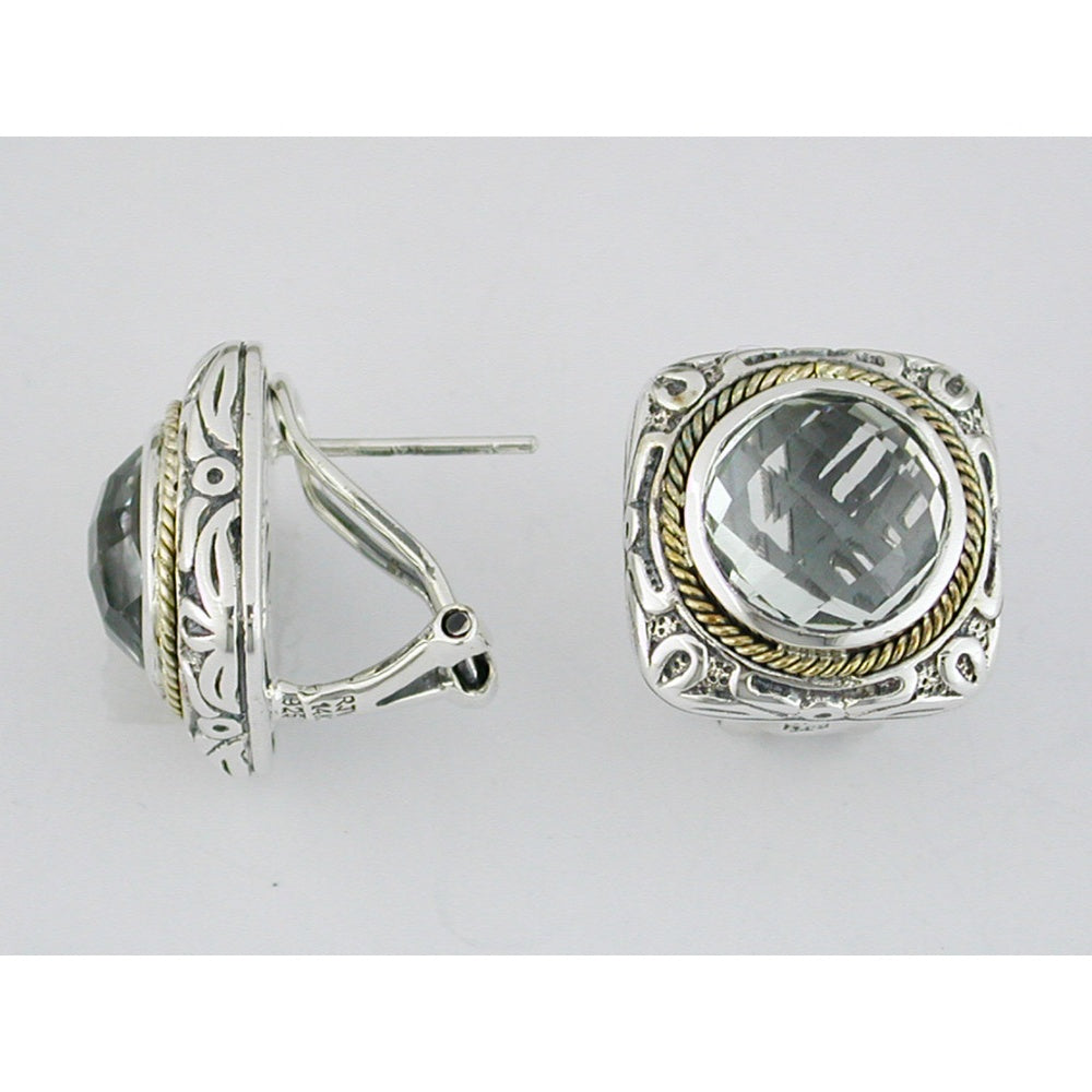 Sterling Silver and Gold-Tone Stud Earrings with Round Green Amethyst - 7.50 Carat Total Gem Weight - Royal Jewelry