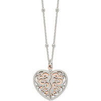 Sterling Silver & Rose-Tone Polished Moveable Heart Necklace by Lumare Gioia