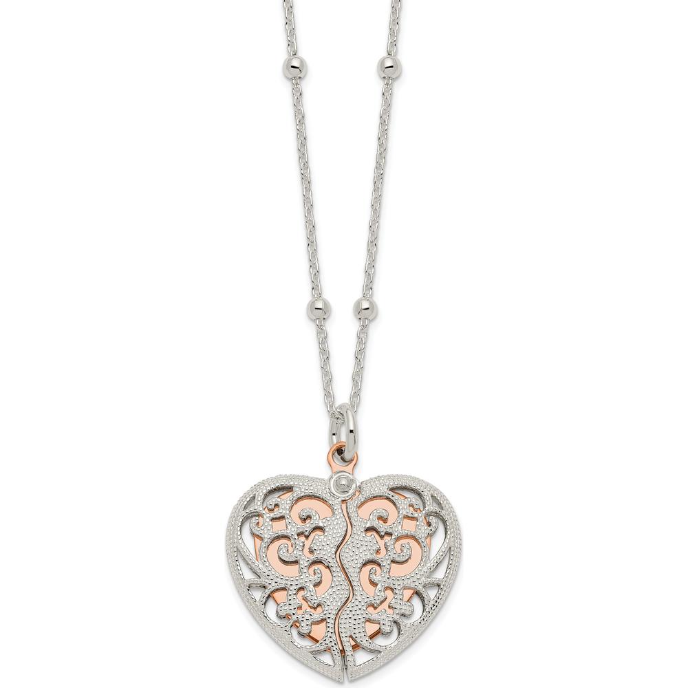 Sterling Silver & Rose-Tone Polished Moveable Heart Necklace by Lumare Gioia
