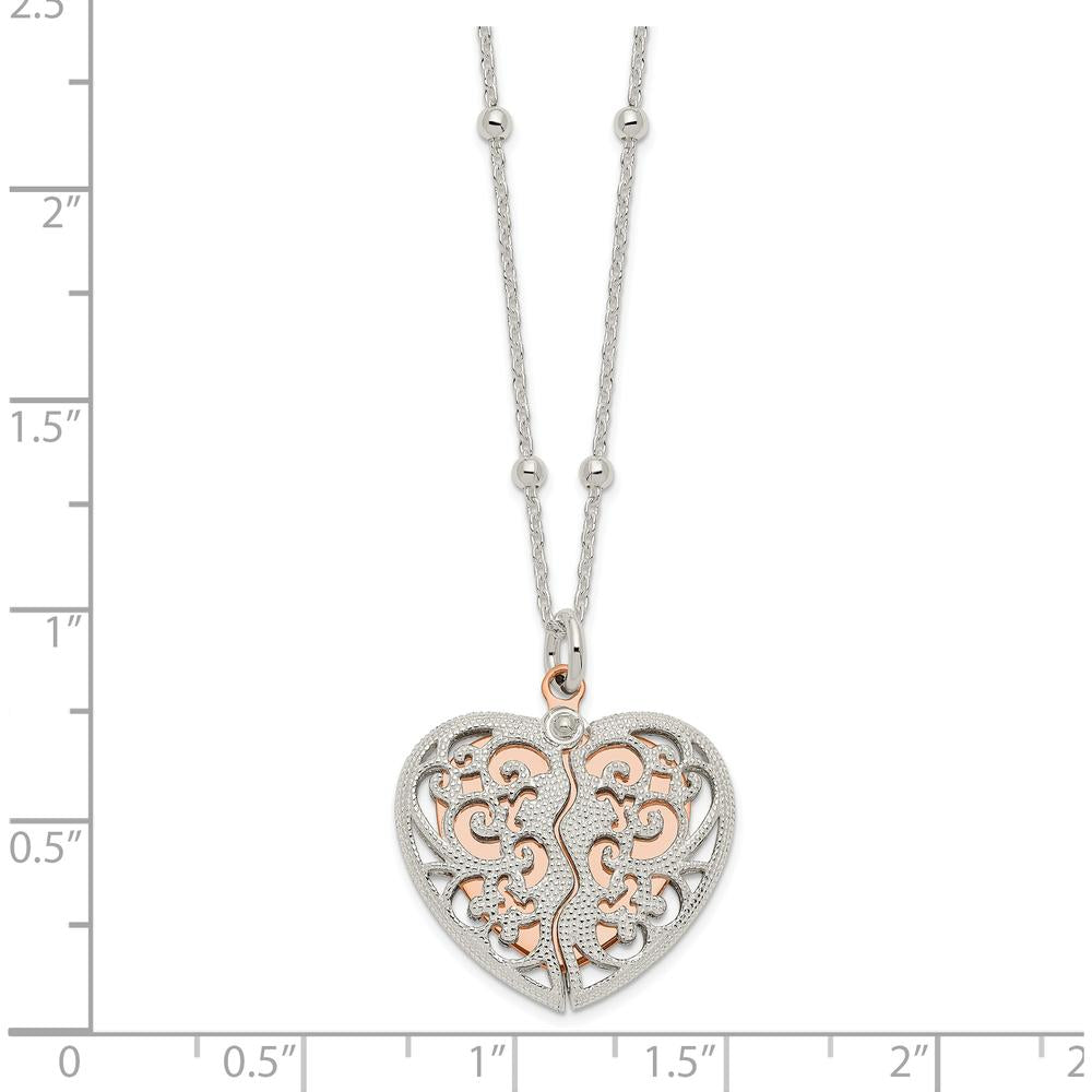 Sterling Silver & Rose-Tone Polished Moveable Heart Necklace by Lumare Gioia
