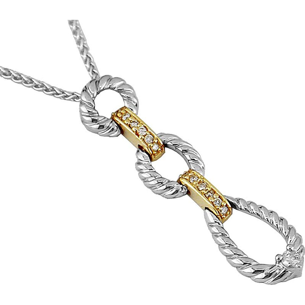 Sterling Silver and Yellow Gold Twist Loop Pendant with Bead-Set Round Diamonds - 0.14 Carat Total Diamond Weight - Royal Jewelry