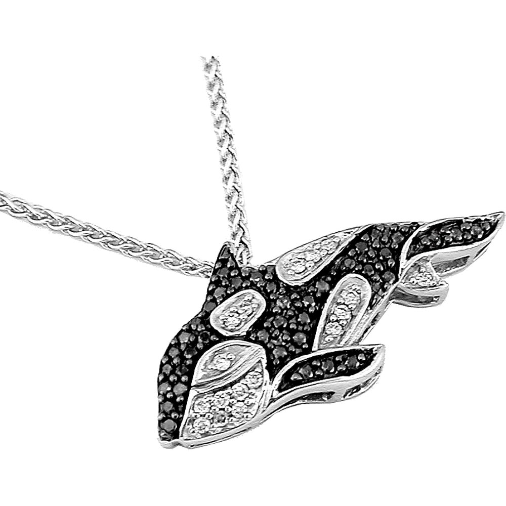 Sterling Silver Animal Motif Pendant with Pavé Set Round White and Black Diamonds - 0.10 Carat White Diamond and 0.22 Carat Black Diamond Total Weight - Royal Jewelry