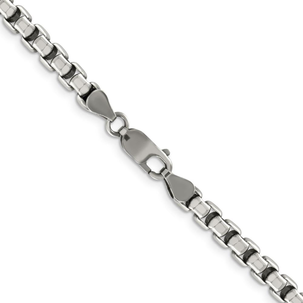 Sterling Silver Antiqued 22" 5.2mm Round Box Chain Necklace by Lumare Gioia