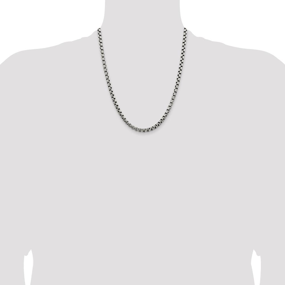 Sterling Silver Antiqued 22" 5.2mm Round Box Chain Necklace by Lumare Gioia