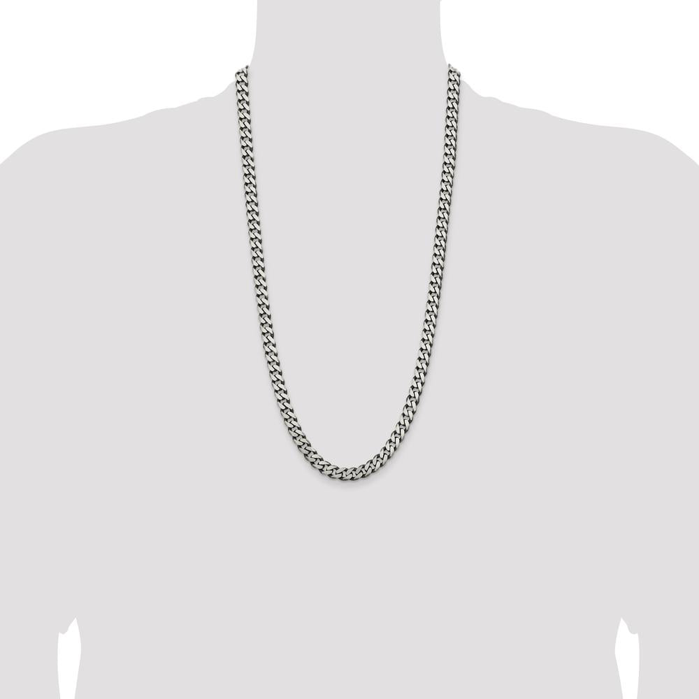 Sterling Silver Antiqued 28" 7.5mm Curb Chain Necklace by Lumare Gioia