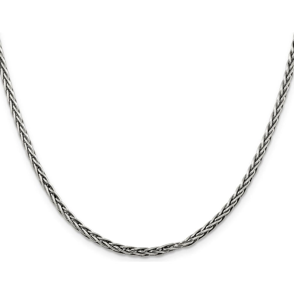 Sterling Silver Antiqued 3.25mm Solid Square Spiga Chain Necklace - 24 inches by Lumare Gioia