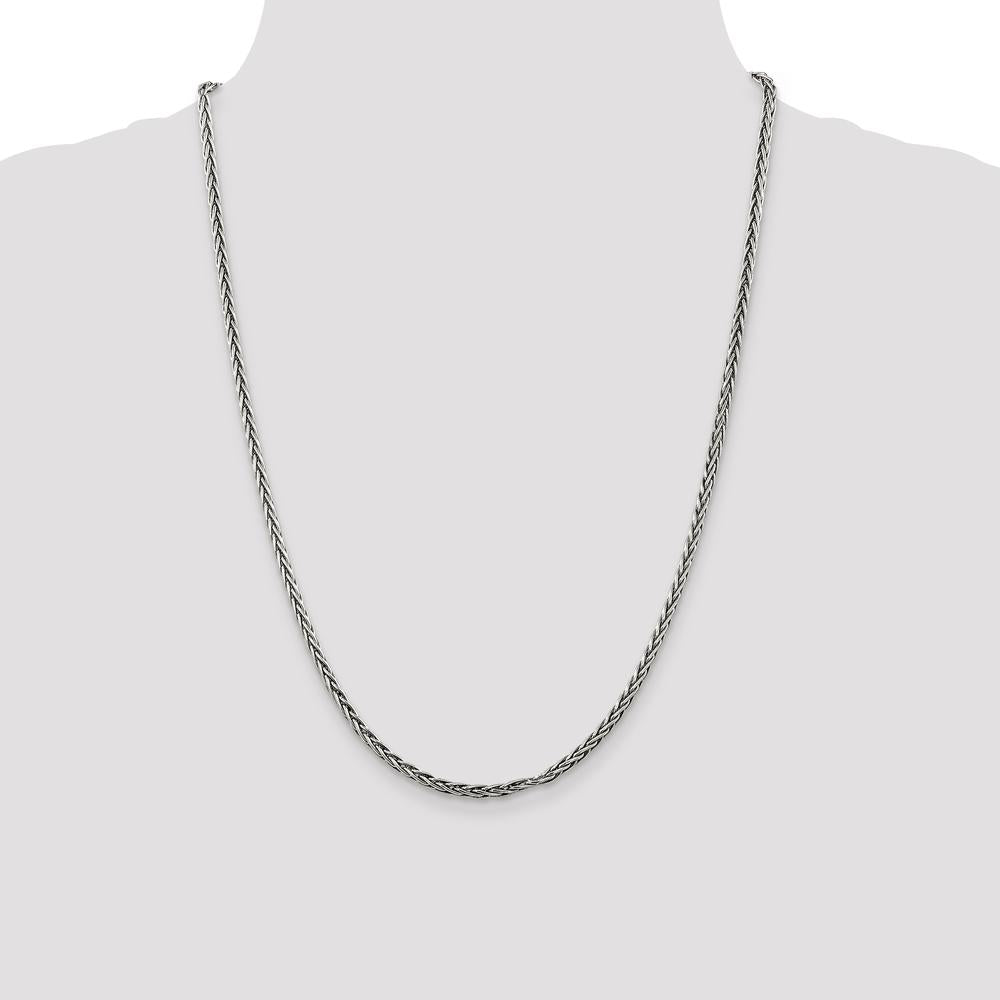 Sterling Silver Antiqued 3.25mm Solid Square Spiga Chain Necklace - 24 inches by Lumare Gioia