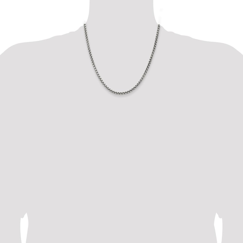 Sterling Silver Antiqued 3.6mm Round Box Chain Necklace - 20" Length by Lumare Gioia