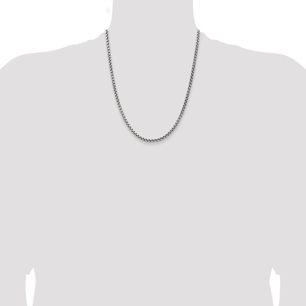 Sterling Silver Antiqued 3.6mm Round Box Chain Necklace - 22 Inches by Lumare Gioia